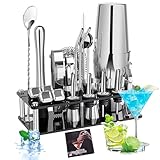 Gabrella Cocktail Shakers Set, 23PCS Cocktail Set, Cocktail Making Kit with 750ml Boston Shaker, Strainer, Jigger, Mixing Spoon, Tongs, Bottle Stoppers, Opener, Recipes for Drink Mixing, Home, Bar
