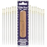 The Quilted Bear Gold Eye Crewel Embroidery Needles 3/9-16 Large Eye Sharp Point Crewel Needles for Embroidery in a Premium Engraved Wooden Case for Embroidery & Hand Sewing (Sizes 3/9)