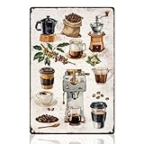 DOODLREAM Coffee Bean Machine Tin Sign Retro Metal Wall Decor 20 x 30cm Cup of Coffee Vintage Wall Art Poster for Home Cafe Room Bar Kitchen Man Cave Decor Gift