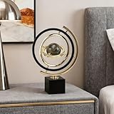 Ysislybin Modern Sculpture Decor, Abstract Art Decoration Metal Globe Ornament Living Room Home Decor, Black & Gold Ornaments Modern Orbital Planet Sculpture with Rectangle Stand