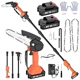 Cordless Pole Saw 5.91Ft, 2 IN 1 High Branch Saw & Handheld Chainsaw 6 Inch Rechargeable 3 Sections 1.8M Electric Extension Pole Chainsaw 90°Adjustable Head w 2 2.0 Ah Battery for Garden Tree Trimming
