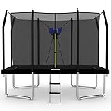 BodyTrain 7x9ft Rectangular Trampoline with Safety Enclosure Ladder & Basketball Game (Black)