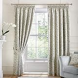 Curtina Bird Trail-Jacquard Lined Pencil Pleat Curtains, Duck Egg, 46" Width x 54" Drop (117 x 137cm)