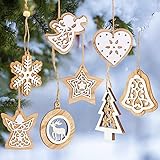 SULOLI Wooden Christmas Decorations,8PCS Christmas Tree Ornaments Christmas Wooden Gift Tags