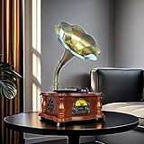 Retro Phonograph Gramophone Turntables, Vintage 3-speed Vinyl Record Player Bluetooth, Wooden Antique All One Gramophone Record Players with USB Input/FM/AUX Output, Stereo Music Players Audio Gift