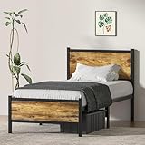 Single Bed Frame with Wooden Headboard and Footboard, 3ft Single Bed with Heavy Duty Metal Slats Support, Under-Bed Storage, Noise Free, Easy Assembly, No Box Spring Needed