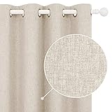 Deconovo 100% Blackout Curtains Faux Linen Thermal Insulated Eyelet Curtains for Bedroom W46 x L54 Inch Pale Khaki One Pair