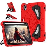 Unichthy Kids Case for iPad mini (A17 Pro, 2024 Model, 7th Generation) / mini 6 (2021 Model, 6th Generation) 8.3-inch Kickstand Cover for Boys Girls Shockproof Hybrid Thickned Cornor Case Red/Black