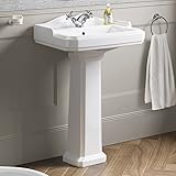 Traditional Ceramic Pedestal Wash Basin Sink with Single Tap Hole White Bathroom