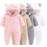 Newborn Baby Cartoon Bear Snowsuit Winter Coat Fleece Hooded Romper Jumpsuit (6-9Month, Pink)