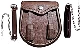 SITARAZ Boys Sporran With Kilt Chain Belt, Pure Leather, Traditional Design Brown Sporran for Kids Child boys