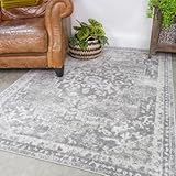 The Rug House Traditional Floral Medallion Silver Grey Oriental Style Living Room Carpet Rugs Affordable Persian Style Lounge Bedroom Hallway Area Rugs 120cm x 170cm