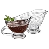 Kingrol 2 Pack 300ml Glass Gravy Boat, Sauces Boat for Salad Dressings Syrups Coffee Milk, Glass Serving Jug with Vintage Embossed Design