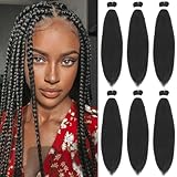26 Inch Pre Stretched Braiding Hair，6 Packs Soft Yaki Texture EZ Braid for Box Braids Hot Water Setting Synthetic Fiber Hair Extensions（1B#）