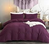 Purple King Size Bedding Set Classic Seersucker Duvet Cover Set Puckering Pinch Pleat Duvet Cover Set,with 2 Pillowcases and Zipper Closure,220x230 cm