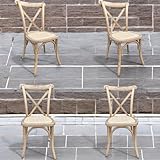 Premier Furniture Cross Back Chair - Natural Elm - Rattan Seat - Beautiful Solid Elm Dining Chair with Shabby Chic Appeal - Set of 4 (ElmSet4C)