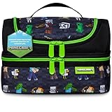 Minecraft Lunch Bag for Kids Insulated Lunch Box Creeper Snacks Food Carrier Options with Water Bottle for School Travel Picnic Cooler Bag (Black)