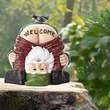 Welcome Garden Gnomes Ornaments-Garden Gnome Statue,Funny Waterproof Resin Dwarf Craft for Lawn Ornaments (Green)