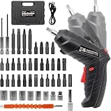 MYMULIKE Electric Drill Screwdriver, 48 in 1 Portable Cordless Screwdriver Set Rotated 90 Degrees Electric Screwdrivers Cordless Handle with Led Worklight and Charger for Home Office DIY Tools
