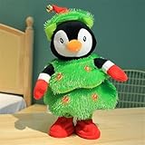 LED Musical Christmas Tree Penguin Toy Interactive Light Up Singing Dancing Talking Record Mimic Soft Stuffed Animal for Kids (B, 35cm)