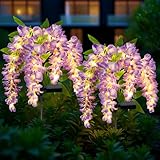 FWLWTWSS Solar Flower Lights Outdoor Garden, Wisteria Garden Ornaments Outdoor, 2 Packs Flower Solar Lights with 104 LEDs, Waterproof, for Yard Lawn Patio Porch Pathway Cemetery Decorations (Purple)