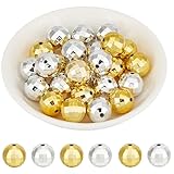SUNNYCLUE 40Pcs Mirror Ball Bead Acrylic Disco Beads Bulk Gold Silver Faceted Round Balls Reflective Mirrorballs Small Loose Spacer Bead for Jewellery Making Bracelets Necklaces DIY Crafts Supplies