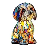 Dog & Corgi & Pug & Shih Tzu Lamps Schnauzer Lamp Dachshund Lamp Stained Glass Dogs Lamps, Series Art Night Light Cute Pet Dogs Themed LED Table Lamps Fun Gift for Dog Lovers (Yellow, 1pcs)