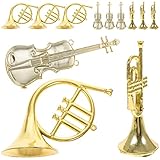 Toyvian 12pcs Musical Instrument Christmas Ornaments, Gold French Horn Trumpet Violin Ornaments Hanging Christmas Musical Instrument Decorations for Xmas Tree Party