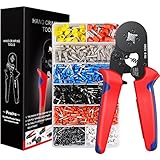 Crimping Plier Set, Preciva 0.25-10mm² Ferrule Crimper Tool with 1200 Wire End Connectors, Self-Adjustable Ratchet Bootlace Cables Crimp Tools, Electrical Cable Lug Pliers Kit