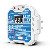 KAIWEETS HT106E Socket Tester UK, RCD Plug Socket Tester Electrical Voltage Tester with LCD Display for Neutral/Live/EarthWire/RCD Testing, CAT II 300V, Includes 7 Visual Indications and Wiring Legend