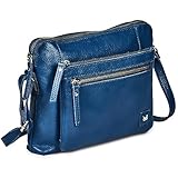 Wise Owl Accessories Small Soft Pebbled Real Leather Crossbody Handbags Purses Triple Zip Premium Sling Crossover Shoulder Bag for Women Gift (Sapphire Blue Nappa)