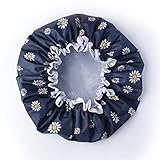 SARG Premium Double Layer Shower Cap for Women with Unique Flower Design- Reusable Shower Cap for Hair - Waterproof Plastic Cap - Shower Caps for Long, Short and Curly Hairs