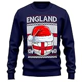 England Christmas Jumper Sweatshirt Unisex Mens and Womens Funny Santa Hat Flag with Football Xmas Fair Isle Ugly Sweater World Champions Gift Cup 2022, L, Navy