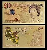 Beautiful COLOURISED 24K Gold Plated Old Version £10 GBP Great Britain Note * ONLY BANKNOTE *