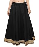 Solid Readymade Skirt Dupion Beach Wear for Women Maxi Skirt Lehenga with Zari Border Summer Wear Black