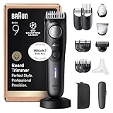 Braun Beard Trimmer Series 9, +14 Barbering Tools, Power Boost & Lifetime Sharp ProBlade, 180 Min, with Fade, 52 Lengths, PrecisionWheel & Lock, Waterproof, BT9565, Titanium