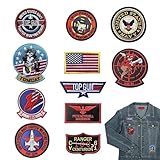 MisFun Pack of 11 Top Gun Iron-On Patches, USA Flag Maverick Patches, Embroidered, Air Force Navy, Marine Army Jacket, Tactical Military Logo, Decorative Applique for Clothing, Jacket, Jeans Cap