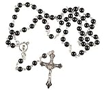 BLACK Glass Rosary Beads Rosaries Silver Metal Crucifix