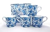 FINE Bone China Set of 4 Mugs Gift Boxed Chatsworth Blue Mugs Free UK DELIVERY