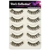 Vivis Handmade False Eyelashes, 5 Pairs 3D Faux Mink Reusable Lashes, Natural Look Cat Eye Full Volume Thick Soft Clear Band Fake Eye Lash - V110