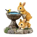 Vivo Technologies Solar Rabbit Bird Bath Garden Ornaments for Outdoor Yard Statue Waterproof Resin Sculpture with Solar Lights Outdoor Garden Decor Decorations & Home Decor