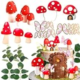 JeVenis Red Mushroom House Cake Decoration Mushroom Cake Decorations Fairy Cake Decorations Garden Fairy Cake Decoration Fairy Party Supplies Fairy Party Favors