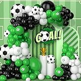 Ousuga Football Balloon Arch Kit 134Pcs, Black Green Balloons Black Green White Soccer Theme Garland Metallic Green With Print Foil Balloons Kid Boy Men Birthday Anniversary Party Celebration Supply