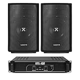 VONYX SL8 Passive PA System Kit - Two 8-Inch 400W Speakers with SPL-400 Power Amplifier, DJ Equipment Package for Live Sound Events, Parties and Presentations