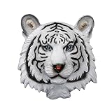 Animal Head Resin Wall Hanging Statues Bar Coffee House Figurine Sculpture Ornament Decor (White Tiger)