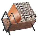 Vinyl Record Organizer Stand, Wooden Metal Vinyl Record Storage Rack with Adjustable Divider Easy to Install, 40 x 30 x 30 CM Decorative Album Stand, Elegant Retro Style for CD Magazine Book