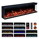 Valine Fires 3-Sided Panoramic Electric Freestanding Fireplace Heater 60"/152cm – Wall-Mounted, Media Wall Electric Fire with Real Logs, 15 LED Colours, Crackling Sound, 900W/1800W Heat Control