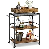 VASAGLE Kitchen Serving Cart with Removable Tray, 3-Tier Kitchen Utility Cart on Wheels with Storage, with Brakes, Levelling Feet, 40 x 72 x 86 cm, Rustic Brown and Black LRC072X