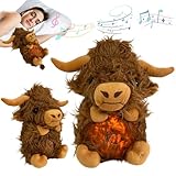 JULI Anxiety Relief Koala Highland Cow, Breathing Teddy Anxiety Bear with Calming Music, Lights, Sleeping Otter Plush, Soothing Highland Cow for Adults & Kids, Stress Relief Stuffed Animal