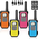 AWANFI Walkie Talkies for Adults Kids, 4 Pack Rechargeable Walkie Talkies with 1200mAh Battery, Long Range 16 Channels Radios, Walky Talky with USB-C Cable, VOX-Hands free for Outdoor Camping Hiking